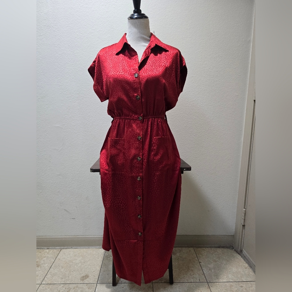 Chic Red Button-Front Midi Dress